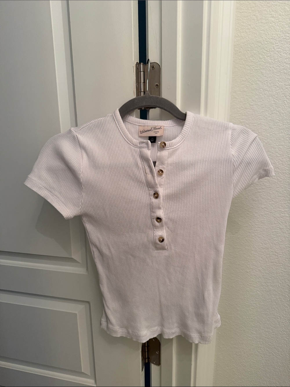 Universal Thread White Ribbed Henley Tee with Button Front - Kids